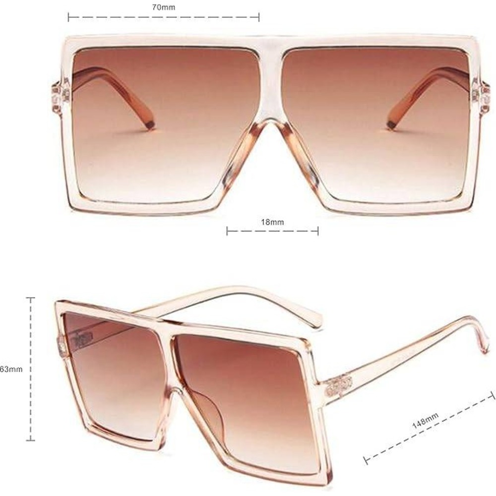 Women Sunglasses‎ Square Brown Lens Fancy Fashion Designer Elegant Big Large